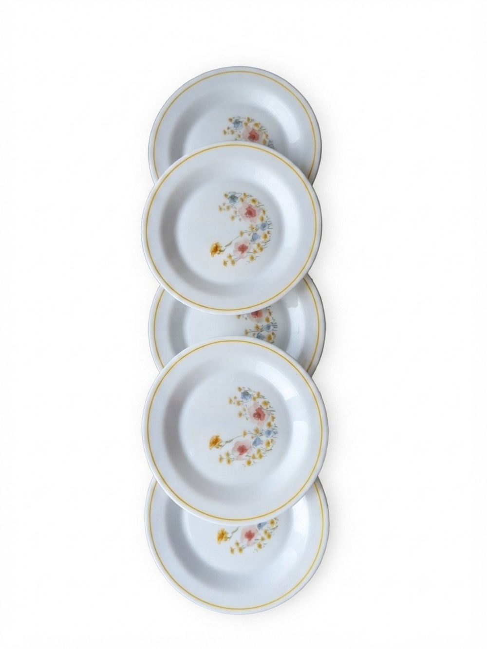 x5 Arcopal Floral 7” Plates - MILK GLASS (Heavily Used) Made In France